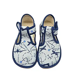 Детски barefoot пантофи BEDA BFN 170020/W - самолети