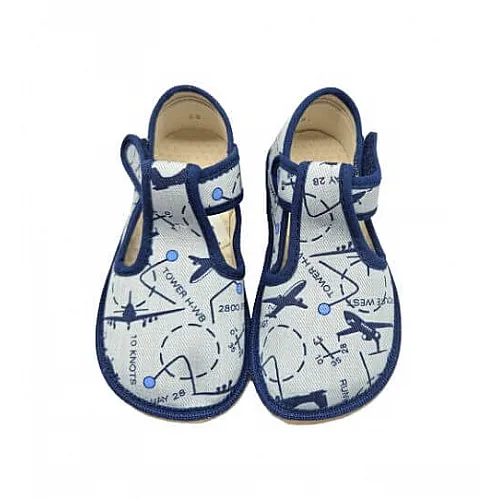 Детски barefoot пантофи BEDA BFN 170020/W - самолети Детски barefoot пантофи BEDA BFN 170020/W - самолети