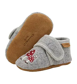 En Fant детски вълнени пантофи - сив меланж с бродерия гъбки
