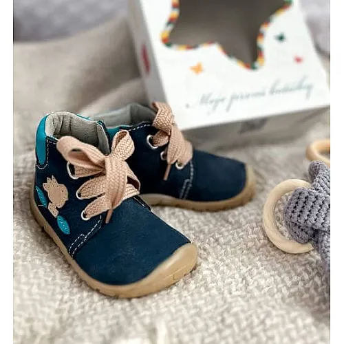 Fare Bare детски боси обувки за прохождане, птиче в тъмно синьо