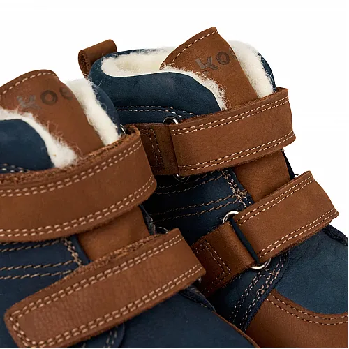 Детски боси боти Koel4kids Kasi Wool Navy/Brown с вълна